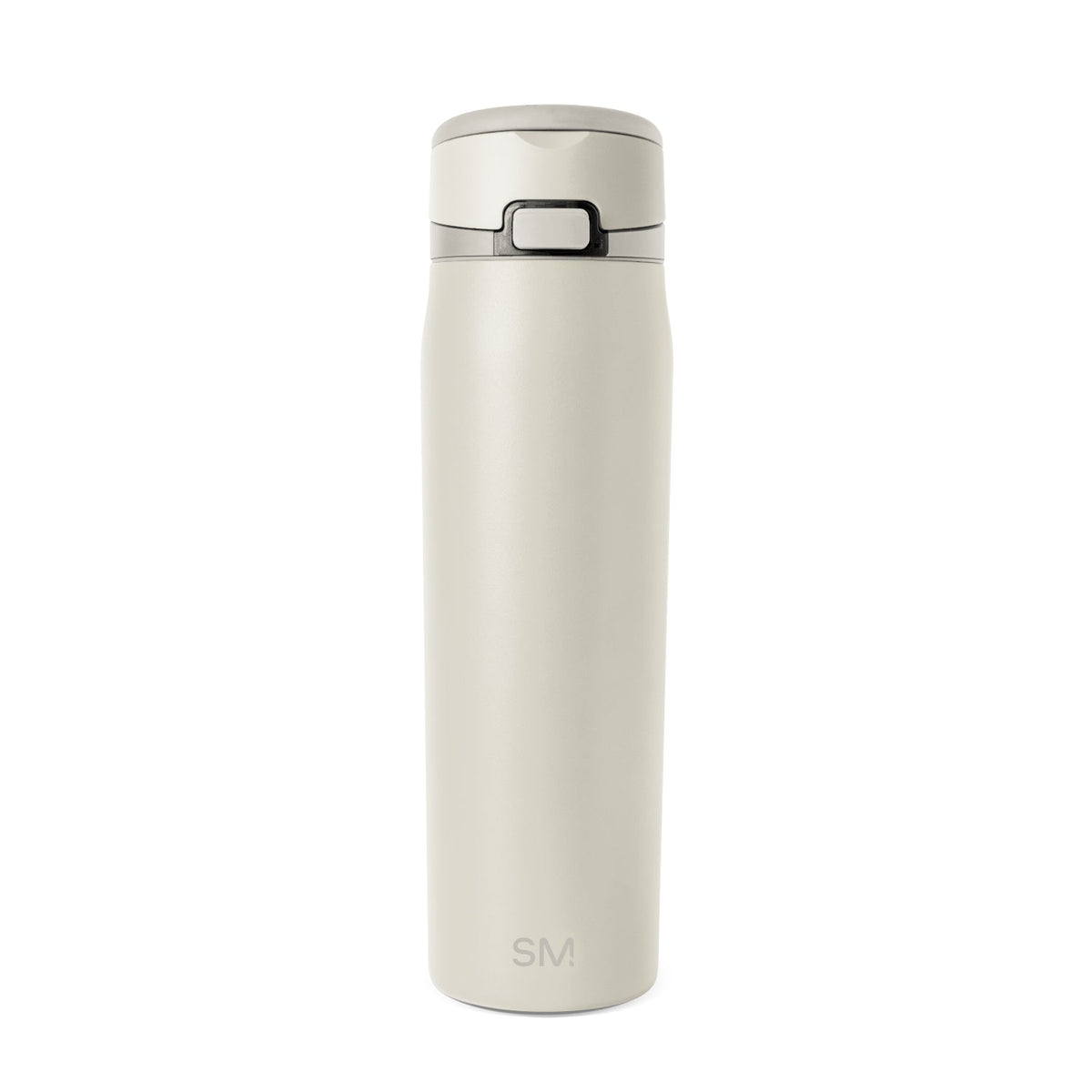 Cream-colored bottle with dark gray accents on neutral beige background