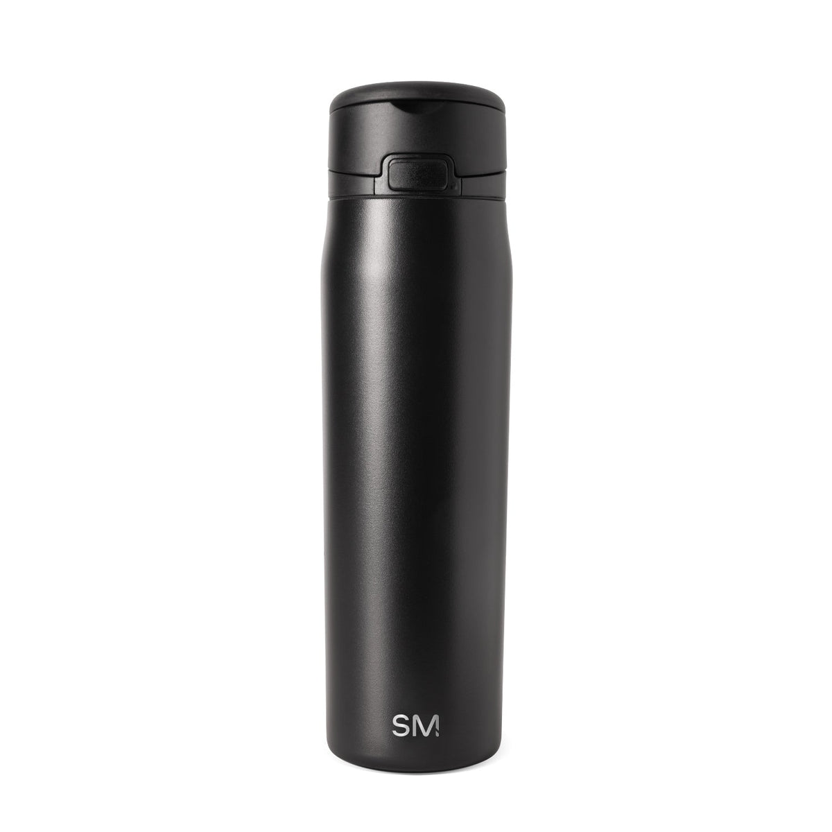 Black and charcoal bottle with white SM logo on white background