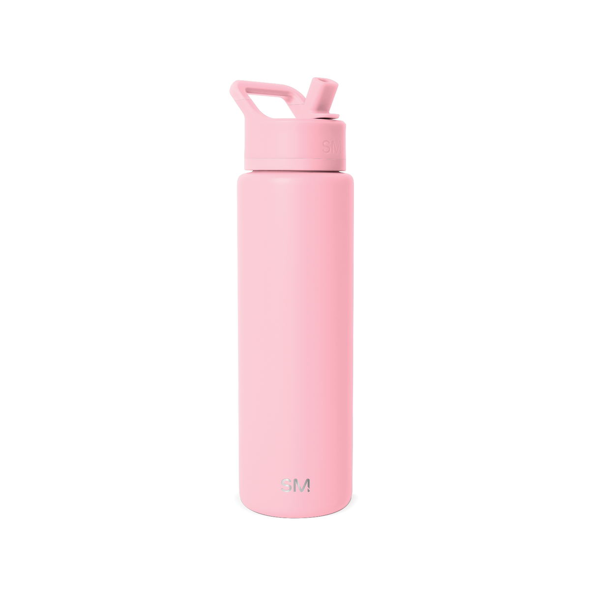 Soft pale pink water bottle with clean white background