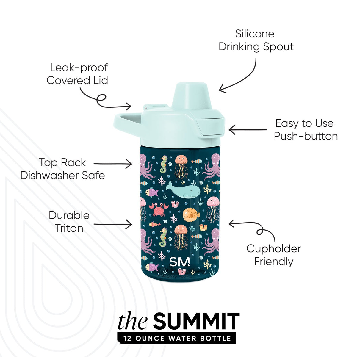 Dark teal water bottle with mint green lid and spout, featuring a cool color palette suitable for everyday hydration.